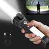 Rechargeable Torch LED Flashlight Long Distance Beam Range with Power Bank, Hammer and Strong Magnets, Window Glass & Seat Belt Cutter 4 Modes for Car Camping Hiking Outdoor