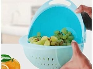 Plastic Drain Basket/Washing Bowl For Fruits, Vegetables, Pasta, Poha With Swinging Lid