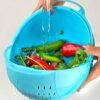 Plastic Drain Basket/Washing Bowl For Fruits, Vegetables, Pasta, Poha With Swinging Lid