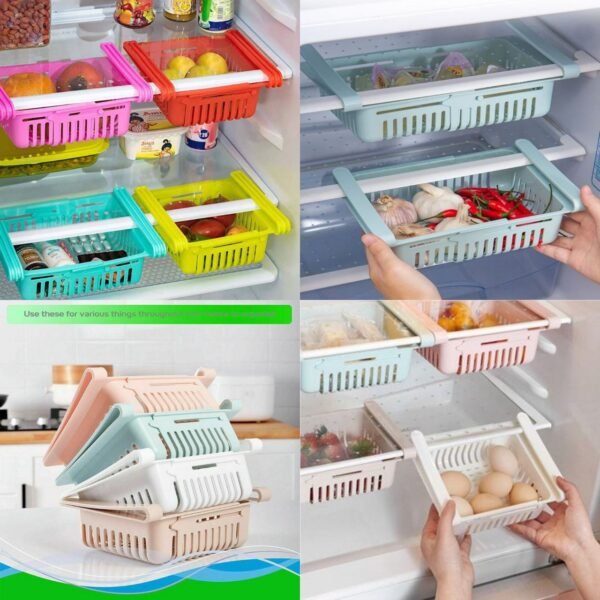 Adjustable Kitchen Refrigerator Storage Rack Space Saver Pull-Out Sliding Drawer Organizer (Set of 4 pcs)