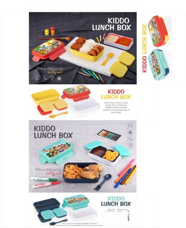 Kiddo Lunch Box Plastic Food Grade Tiffin Boxes Office School, Leak Proof Air Tight