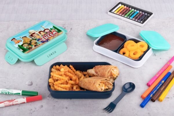 Kiddo Lunch Box Plastic Food Grade Tiffin Boxes Office School, Leak Proof Air Tight