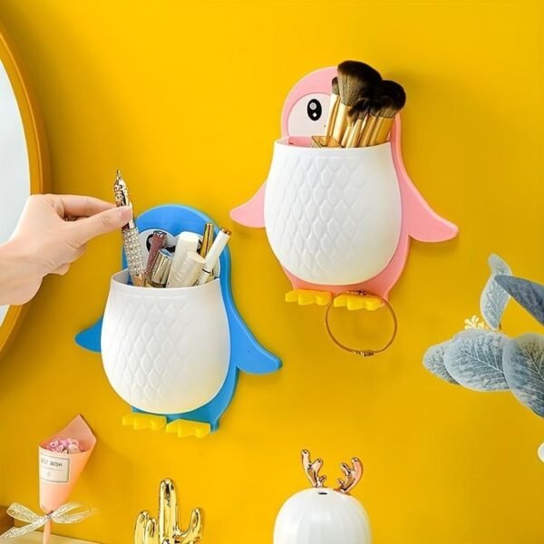 Toothbrush Holder, Plastic Wall Mounted Penguin Shape Storage Organizer for Bathroom