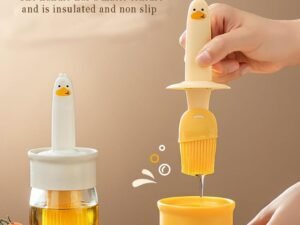 Oil Dispenser Bottle with Silicone Brush Cute Duck Silicone Oil Dispenser Bottle for Cooking, Frying, Baking, BBQ Pancake