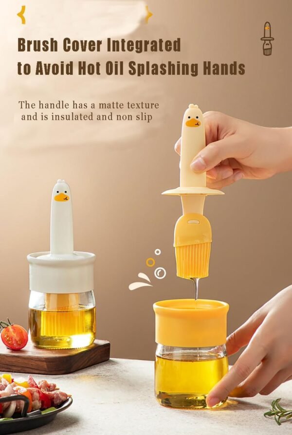 Oil Dispenser Bottle with Silicone Brush Cute Duck Silicone Oil Dispenser Bottle for Cooking, Frying, Baking, BBQ Pancake