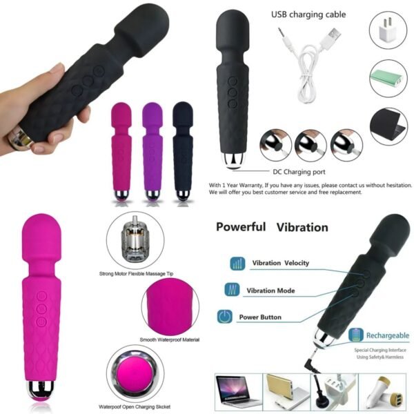 Waterproof Rechargeable Cordless Portable Personal Massager, Vibrator with 20 Vibration Modes and 8 Speed Patterns