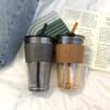 Leather Grip Glass Coffee Cup Mug