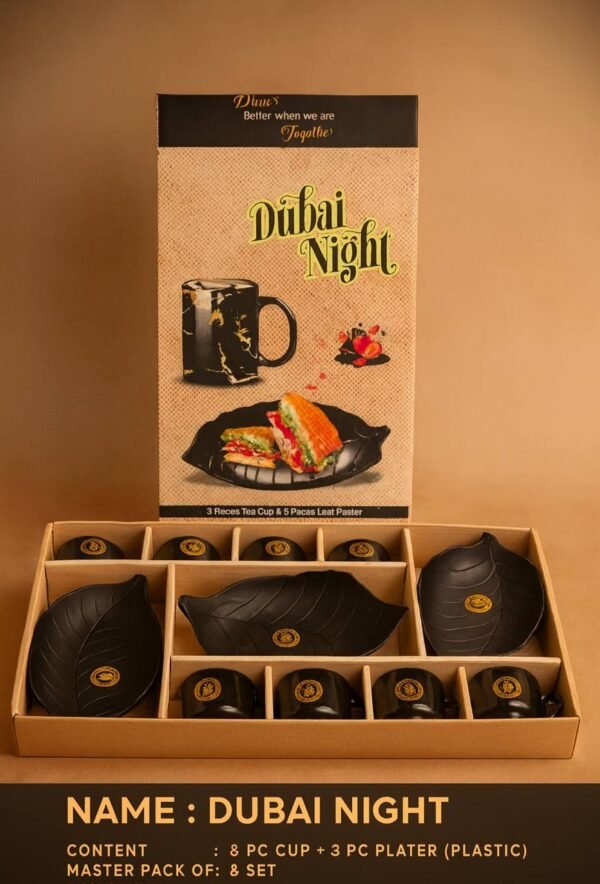 Dubai Night Gift Set (8 Cup + 3 Leaf Platter )